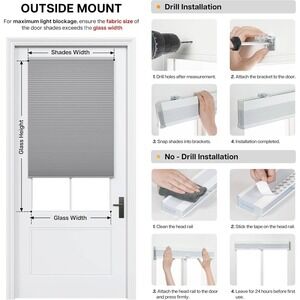 White Cellular Honeycomb Door Shades Cordless Adhesive French Door Blinds